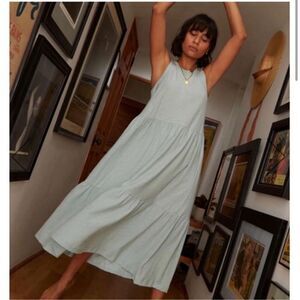 Nation LTD Melissa Tiered Tank Cotton Dress Light Blue Maxi Dress Large